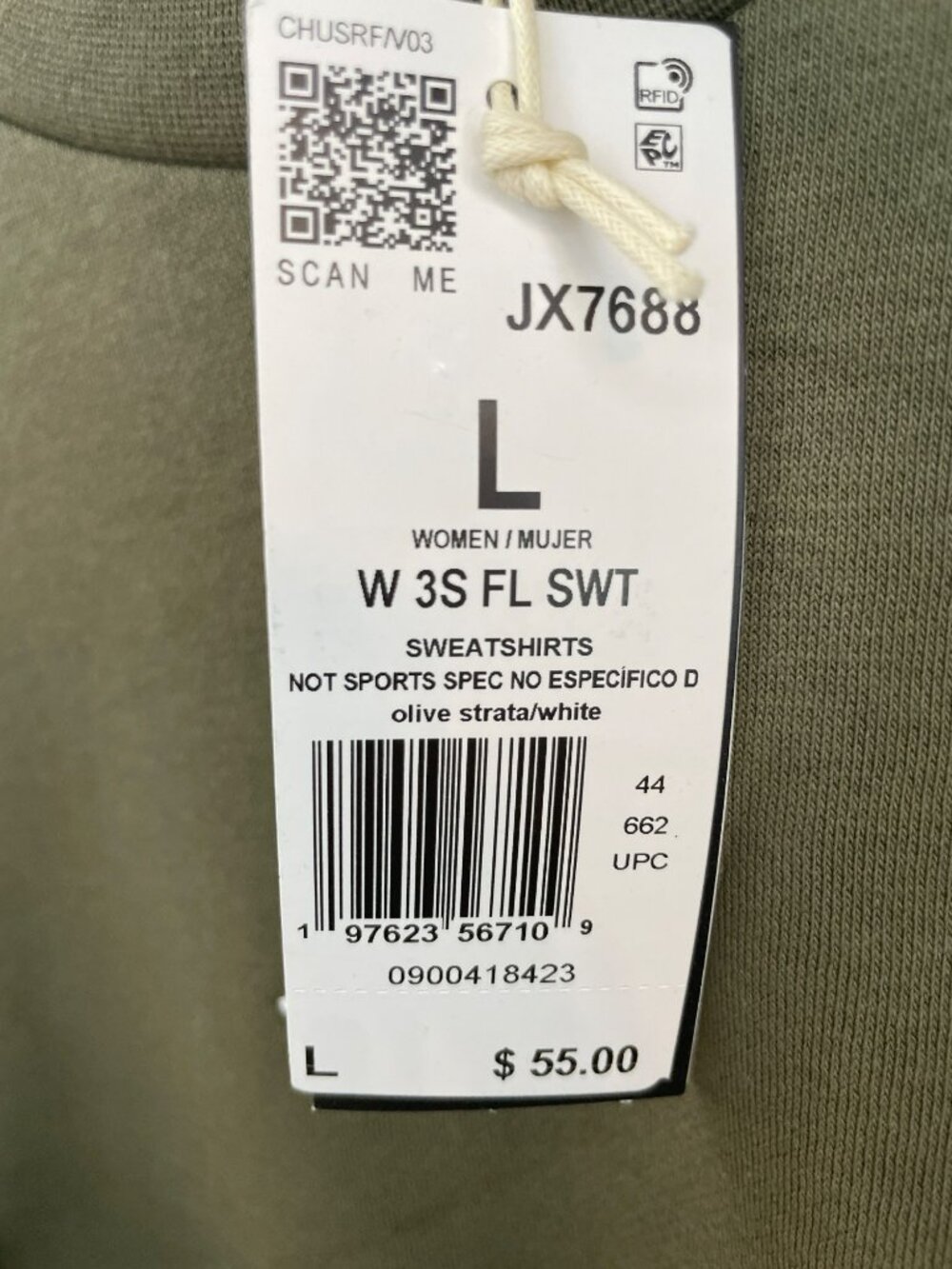 Adidas Olive Sweatshirt Striped Olive Strata White Women's Size L MSRP$55 NWT - Picture 6 of 9